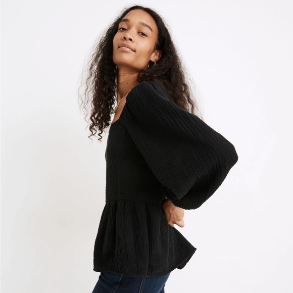 Lightspun Millbrook Puff-Sleeve Peplum Top- Madewell - Picture 2 of 5